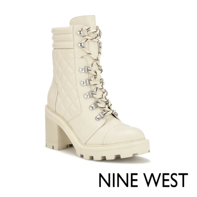 NINE WEST UNITE 菱格拼接高跟中筒靴-奶油白