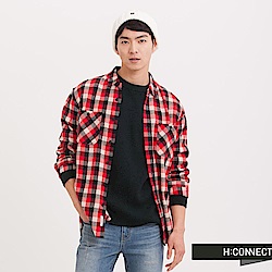 H:CONNECT 韓國品牌 男裝 - 印字格紋棉襯衫-紅(快)