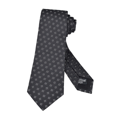 EMPORIO ARMANI刺繡LOGO黑白色小方格設計真絲領帶(寬版/黑)