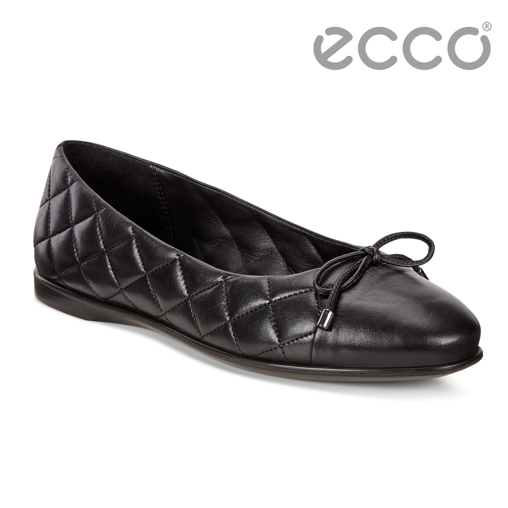 ECCO INCISE ENCHANT細緻菱格素色平底娃娃鞋 女-黑