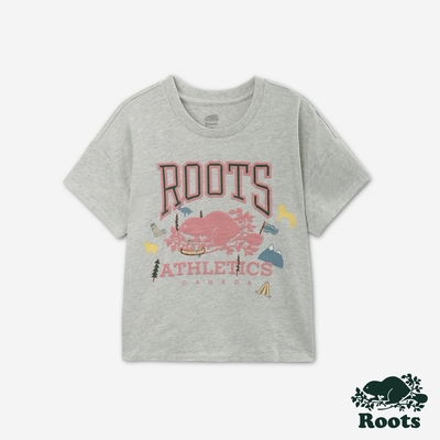 Roots 女裝- RBA ANIMAL BOXY短袖T恤-白麻灰