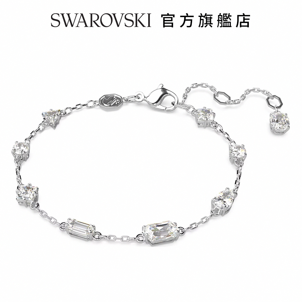 SWAROVSKI 施華洛世奇 Mesmera 手鏈 混合式切割，分散設計, 白色, 鍍白金色