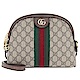 GUCCI Ophidia系列GG Logo印花綠紅綠帆布織帶拉鍊斜背包/貝殼包 product thumbnail 1