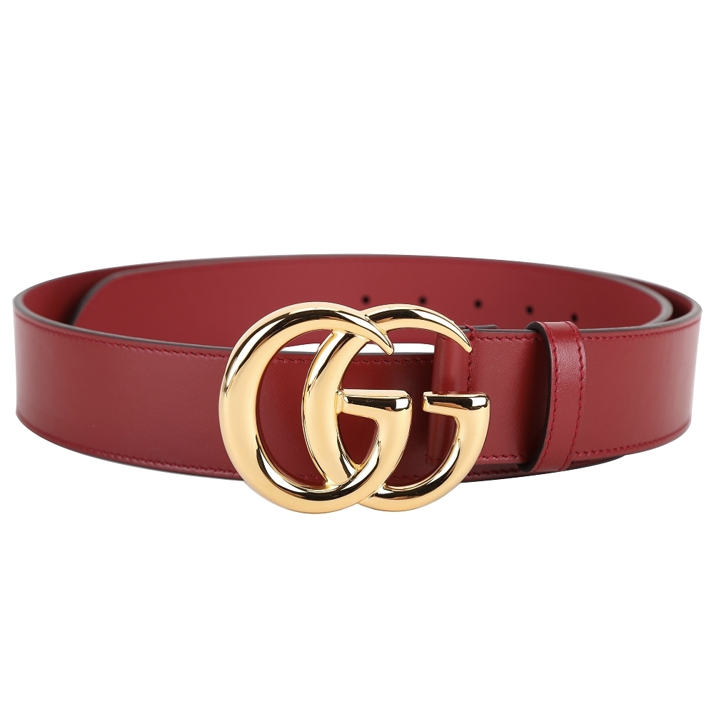 GUCCI Marmont GG 金釦牛皮腰帶(紅色)