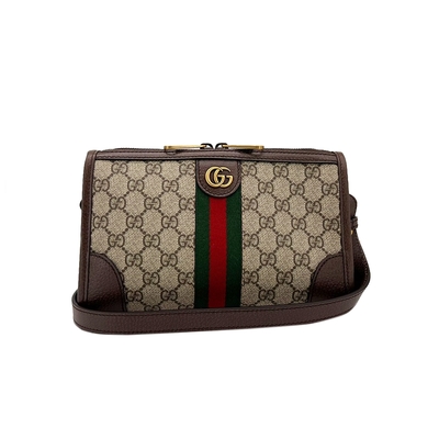 Gucci Ophidia 帆布拉鍊手拿/斜背包(752581-咖)