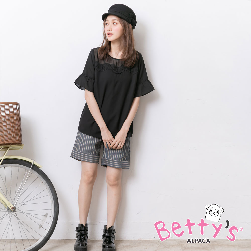 betty’s貝蒂思　收邊條紋配色寬鬆短褲(條紋卡其)