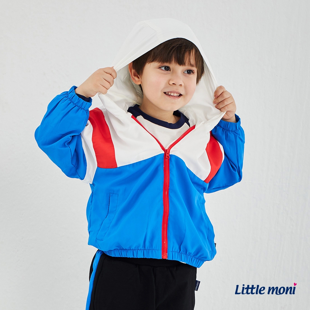 【Little moni】小童復古運動連帽防風外套-藍 (100~130CM)