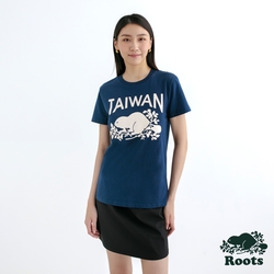 Roots女裝- TAIWAN COOPER 短袖T恤-深藍色