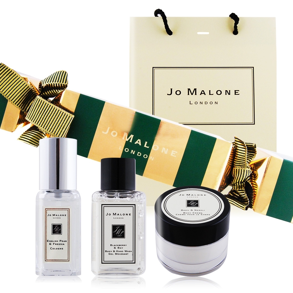 即期品)Jo Malone 聖誕拉炮-香氛妝飾組[綠金](英國梨9ml+黑莓子潔膚露