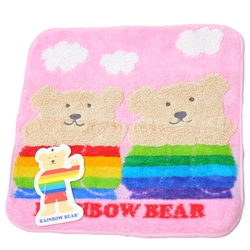 RAINBOW BEAR 日本製可愛小熊LOGO小方巾(白雲彩虹熊/粉桃紅)
