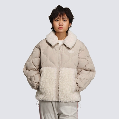 ADIDAS JKT DOWN MIX W4 三葉草 女羽絨外套-杏色-IS9288