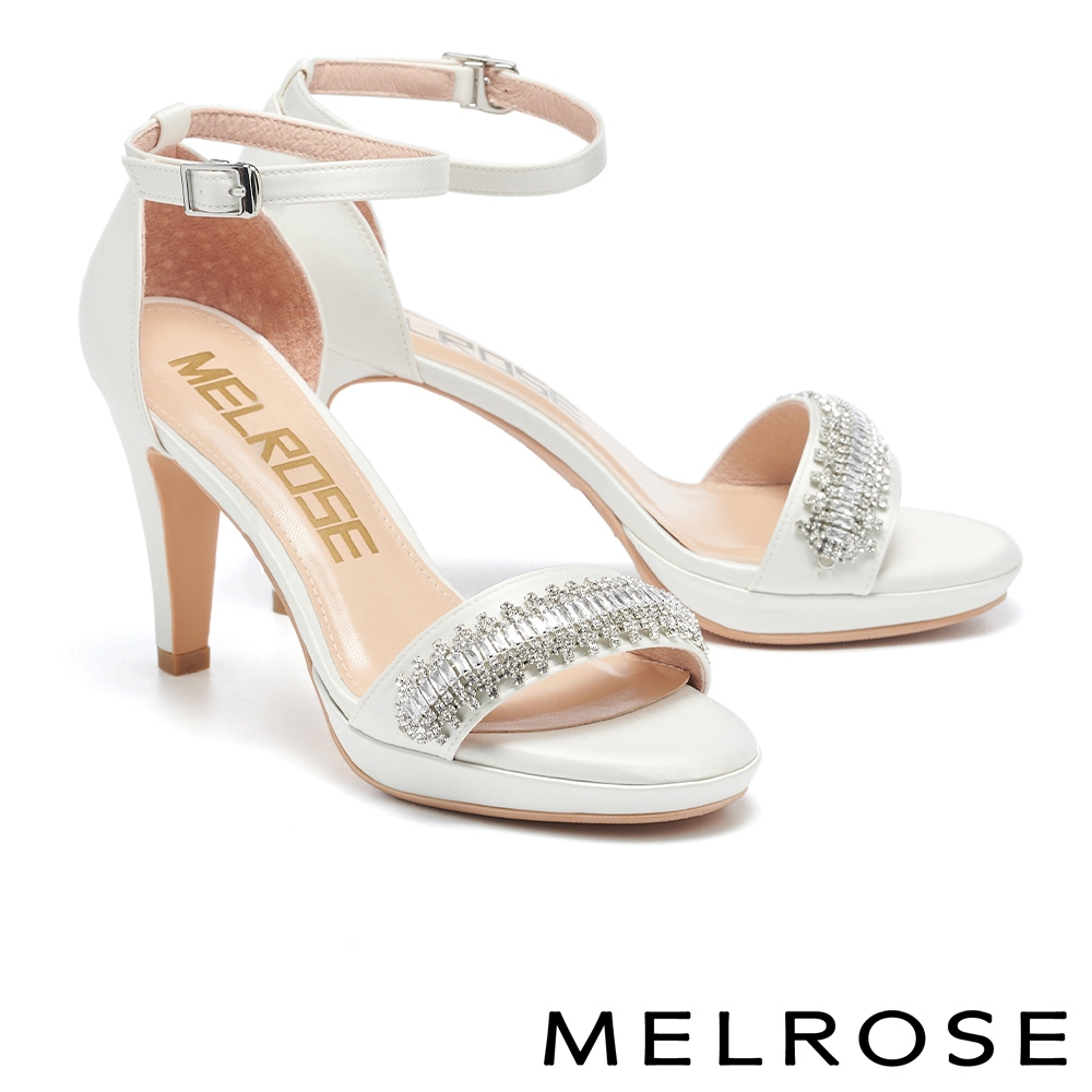 涼鞋 MELROSE 質感奢華水鑽踝帶美型高跟涼鞋－銀
