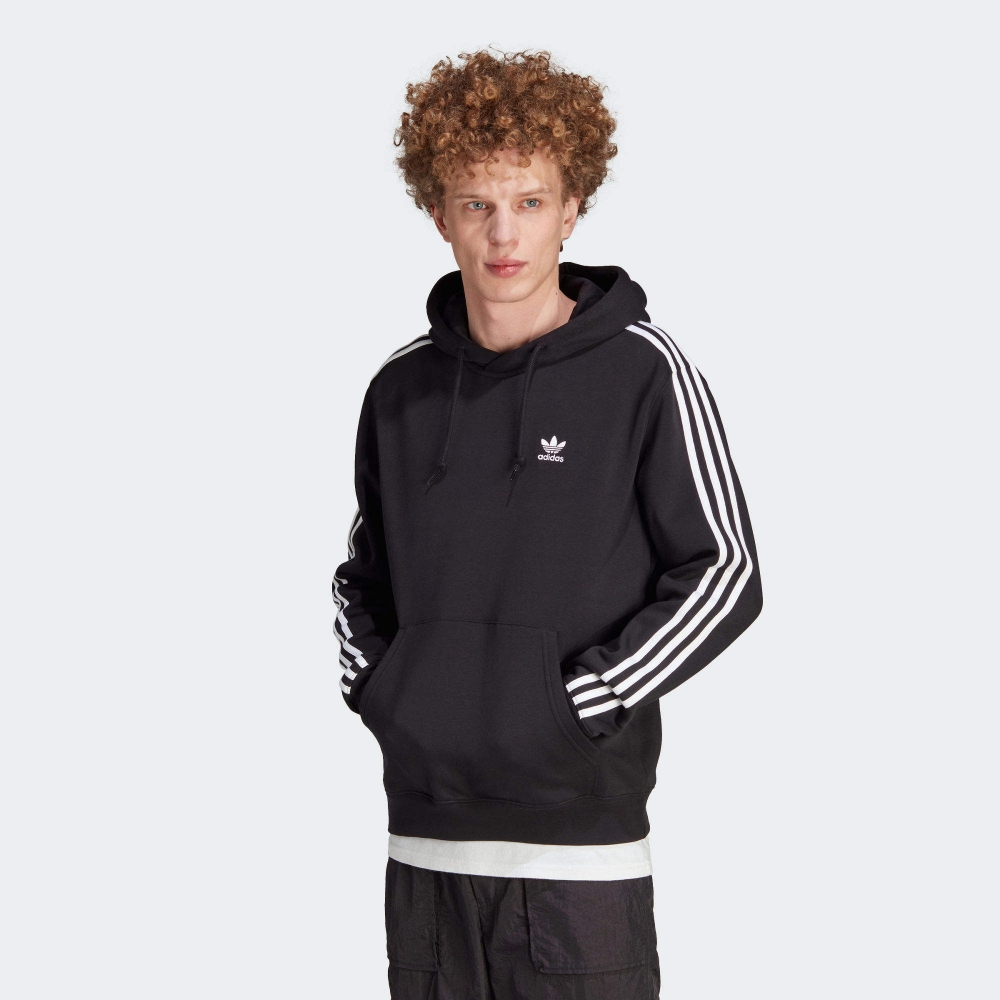 adidas 上衣 男款 長袖上衣 帽T 運動 三葉草 國際碼 3-STRIPES HOODY 黑 IM2088