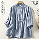 初色 棉麻風單排釦純色立領五分短袖襯衫上衣-共5色-30149(M-2XL可選) product thumbnail 1