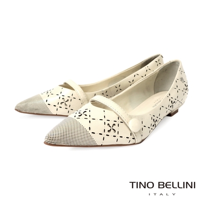 Tino Bellini 巴西進口刻花尖頭低跟鞋FSCT013(白色)