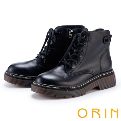 ORIN 後飾釦造型真皮6孔馬汀短靴 黑色