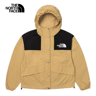 【The North Face 官方旗艦】北面女款卡其色防潑水連帽防風外套｜5JXOLK5