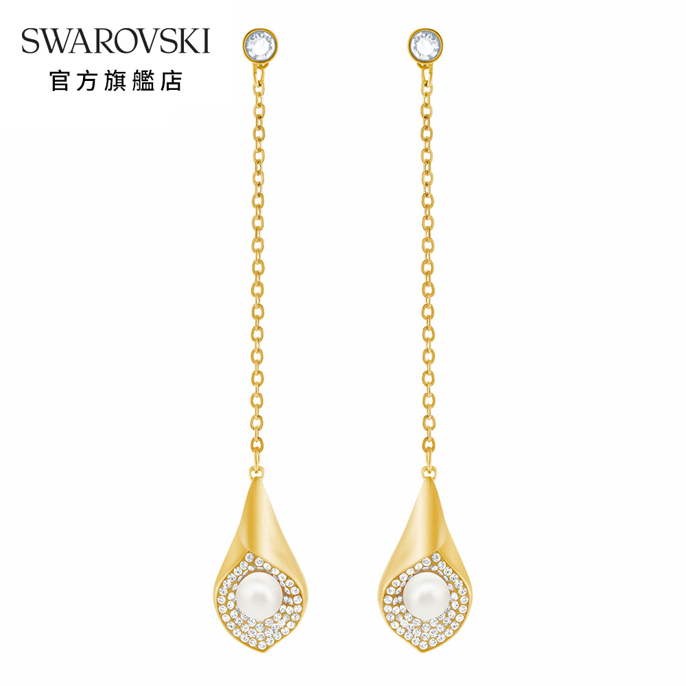 SWAROVSKI施華洛世奇 Modest 淡金色馬蹄蘭花瓣造型穿孔耳環