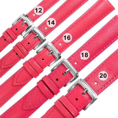 Watchband / 各品牌通用 真皮防刮壓紋錶帶 不鏽鋼扣頭-桃紅色