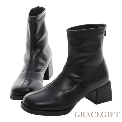【Grace gift】韓系美學防水台短靴 黑