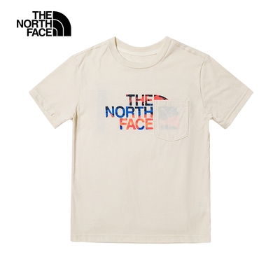 【The North Face 官方旗艦】北面兒童米色胸前口袋LOGO印花短袖T恤｜81XRPK8