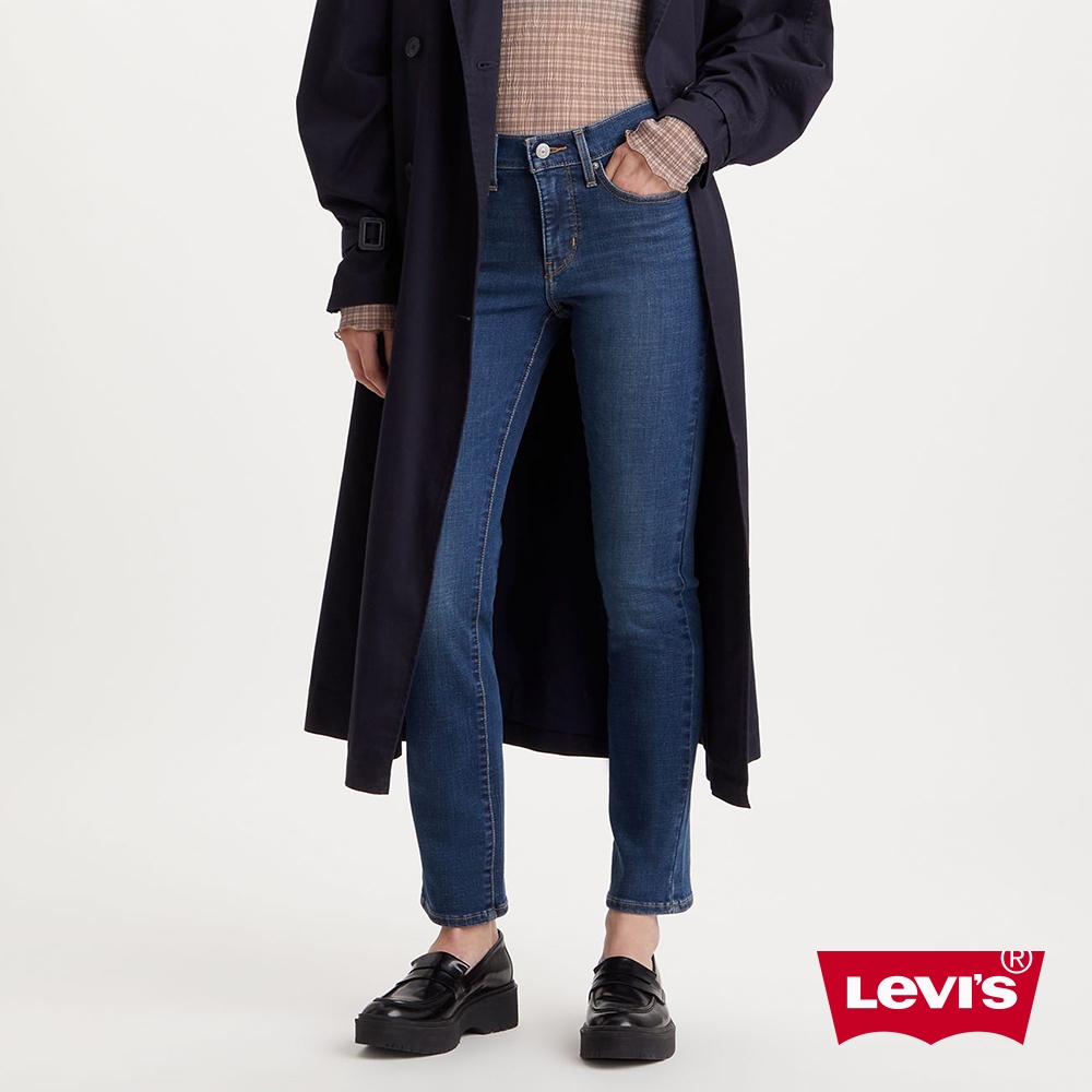 Levis 女款 312 中腰縮腹修身窄管牛仔褲 / 精工中藍染水洗 / 彈性布料