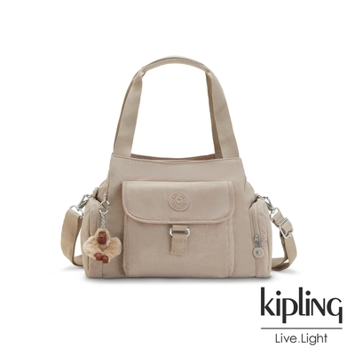 Kipling 甜暖奶茶金棕色好收納手提兩用斜背包-EIRENE