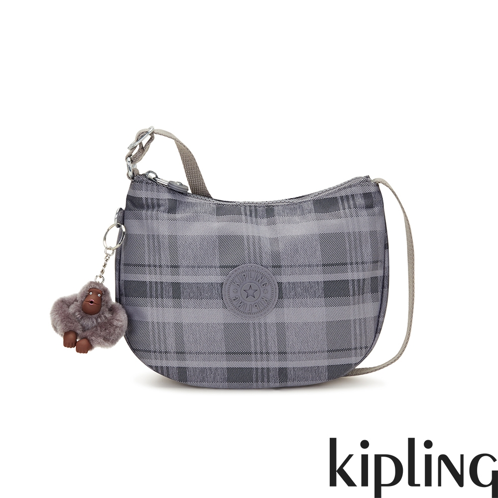 Kipling 輕灰蘇格蘭紋輕便斜背包-CELESTE T