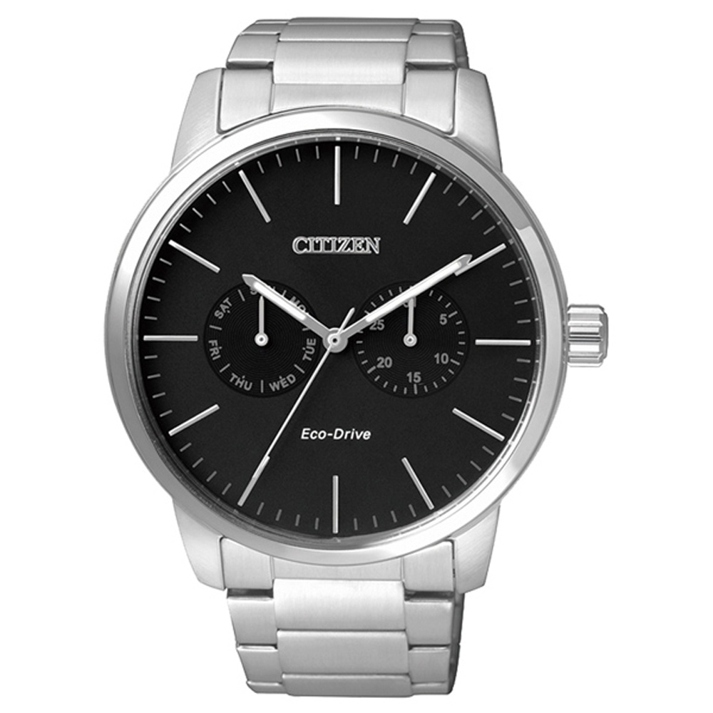 CITIZEN Eco-Drive 領袖風範雙眼時尚錶-黑x銀-AO9040-52E-44mm