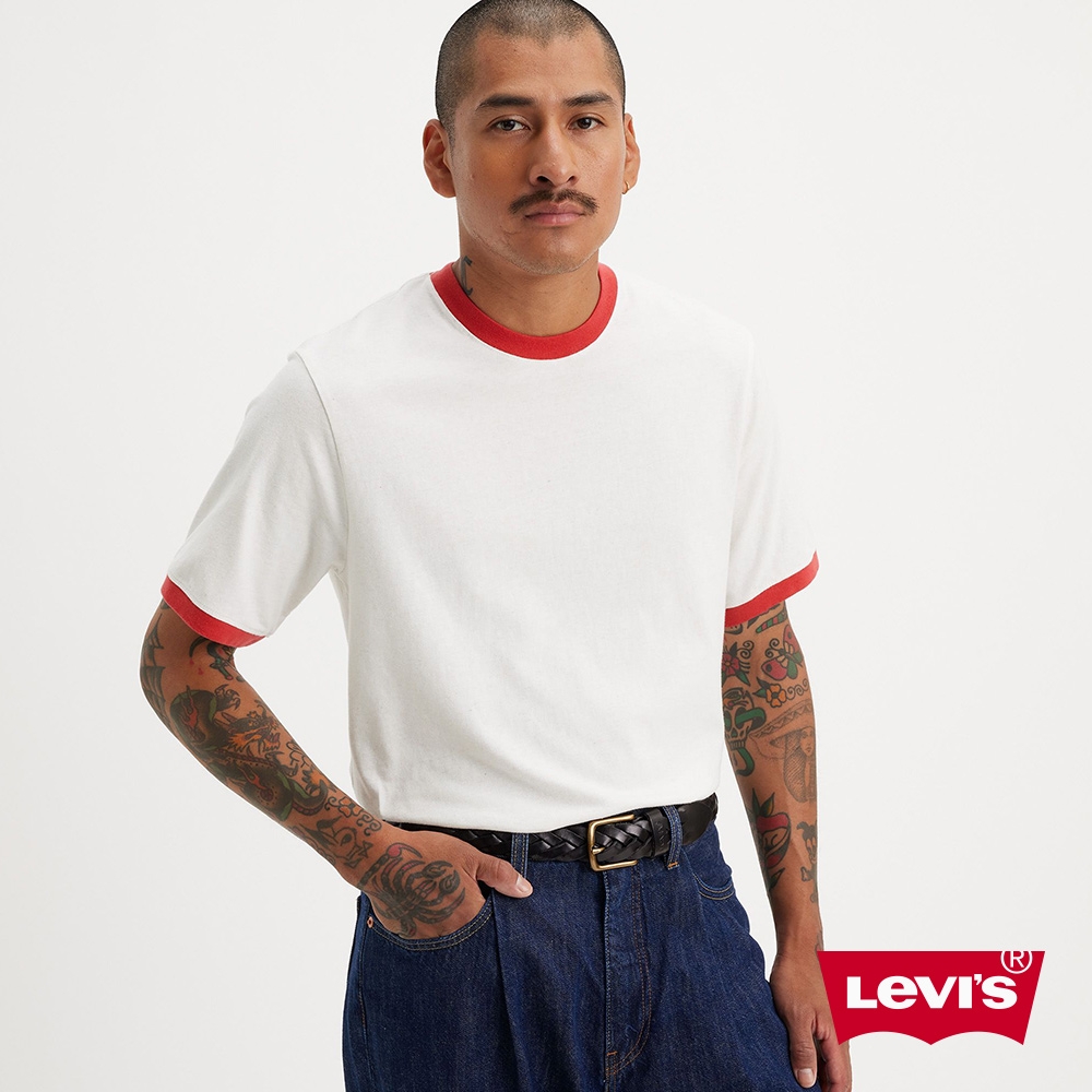 Levis 男款 短袖T恤 / 運動滾邊 / 紅白撞色