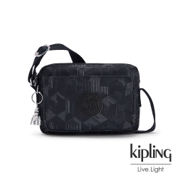 Kipling 幾何圖騰黑前後加寬收納側背包-ABANU