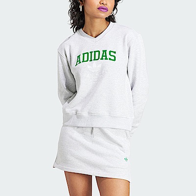 Adidas GFX Crew Sweat [II5612] 女 長袖 上衣 V領 亞洲版 運動 休閒 寬鬆 學院風 灰