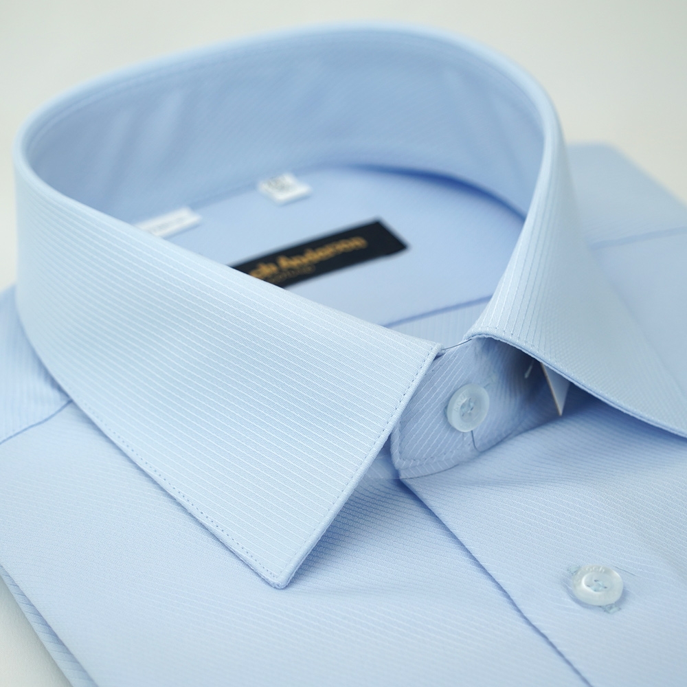 金安德森 藍色斜紋吸排窄版短袖襯衫fast