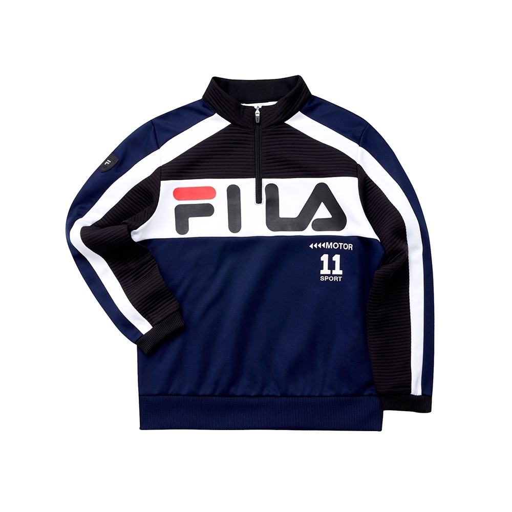 FILA KIDS 童針織立領長袖T恤-寶藍 1TET-8403-AB