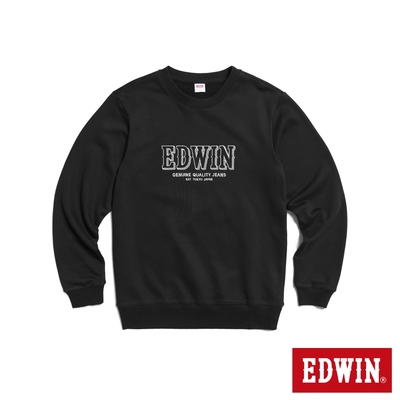 EDWIN LOGO框繡厚長袖T恤-男-黑色