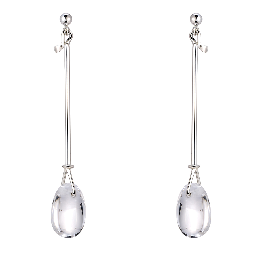 GEORG JENSEN-DEW DROP 純銀耳環鑲嵌白水晶