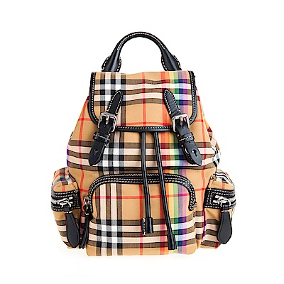 BURBERRY The Rucksack Vintage 格紋小型斜背式軍旅背包(彩虹)