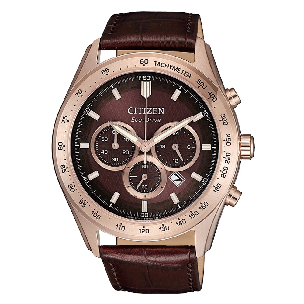 CITIZEN光動能撼動世界計時三眼腕錶-咖啡(CA4452-17X)/43mm
