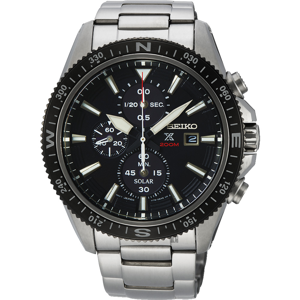 SEIKO精工 PROSPEX 太陽能計時手錶(SSC705P1)-黑x銀/44mm