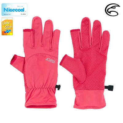 【ADISI】NICECOOL 吸濕涼爽抗UV露指止滑手套 AS23015 / 深粉紅