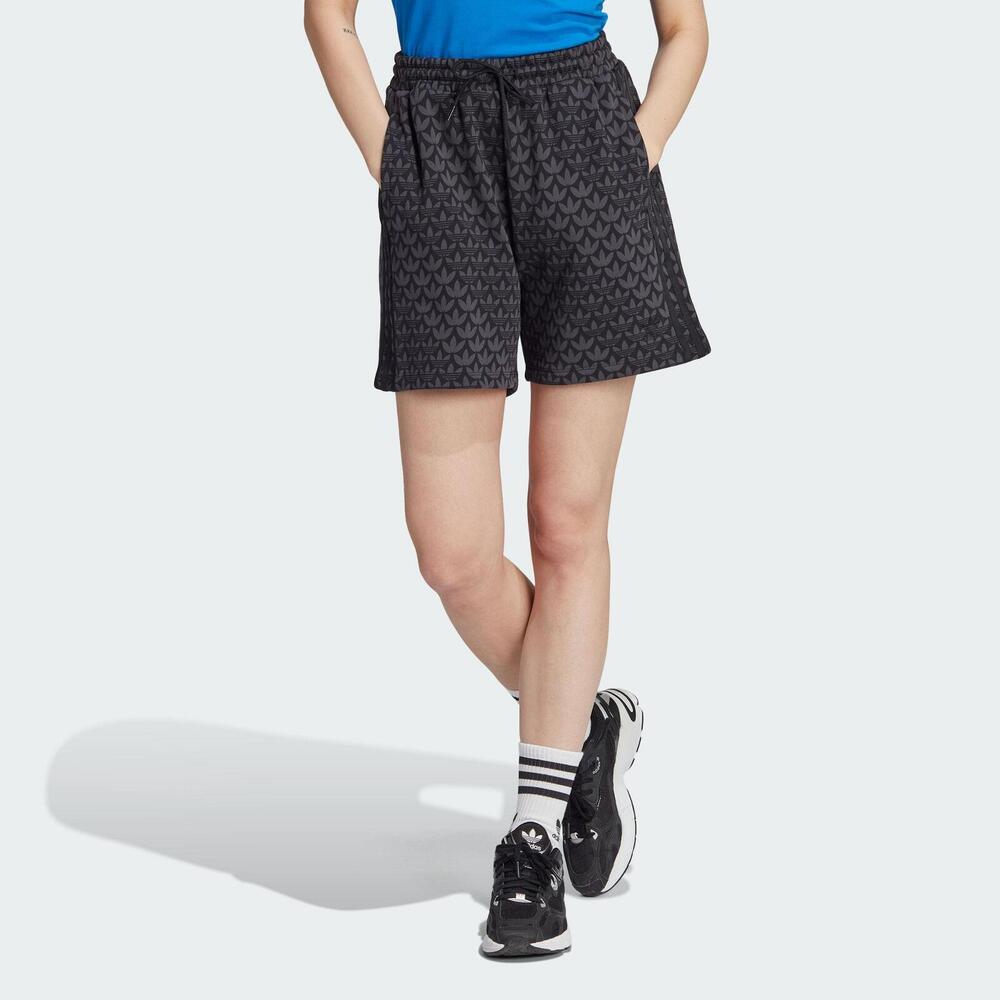 Adidas Monogram Short II3189 女短褲亞洲版休閒滿版Logo 柔軟舒適黑