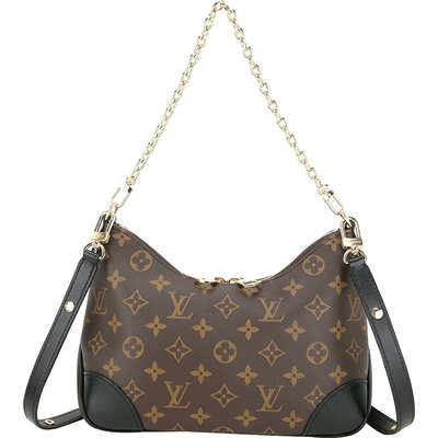 Louis Vuitton LV路易威登 M45831 Boulogne 老花塗層帆布拼牛皮鍊帶肩背腋下包(咖啡色)