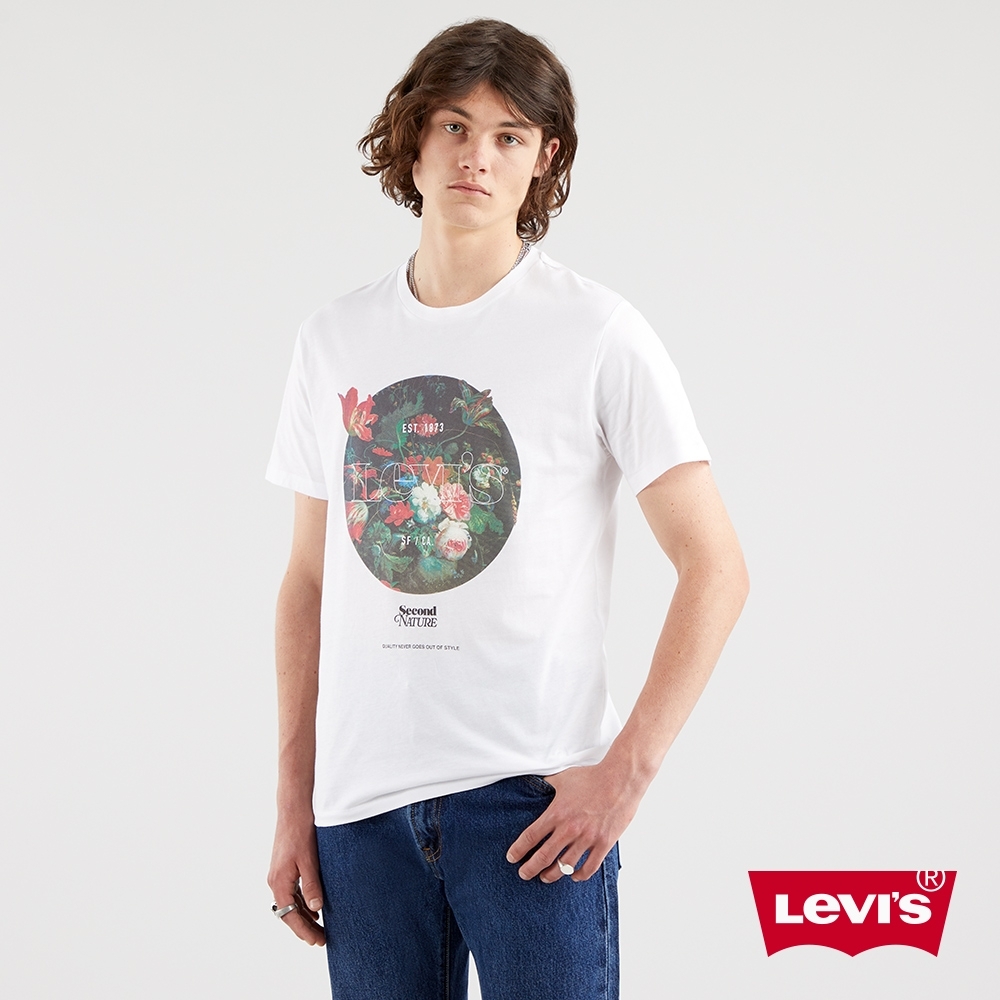 Levis 男款 短袖T恤 翻玩夏日Logo T 自然系花草印花 白