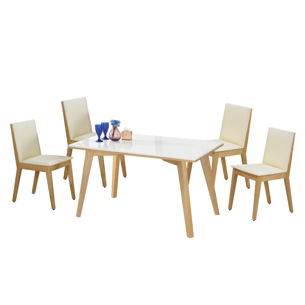 文創集 米蕾4.3尺石面餐桌椅組合(餐桌＋雙色皮革餐椅四張)-130x80x77cm免組