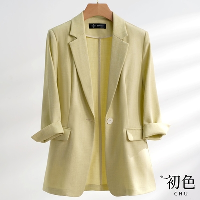 初色 純色七分袖氣質休閒薄款修身西裝外套-共3色-68539(M-2XL可選)