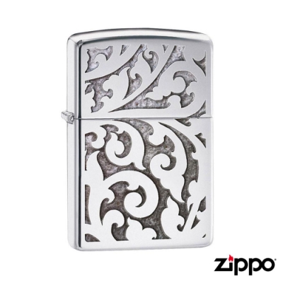 美系Zippo 花藝-雷雕鏡面鍍鉻防風打火機#28530