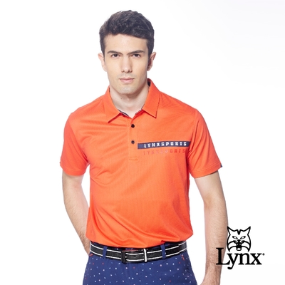 【Lynx Golf】男款吸汗速乾涼感合身版素面Lynx印花短袖POLO衫/高爾夫球衫-橘色