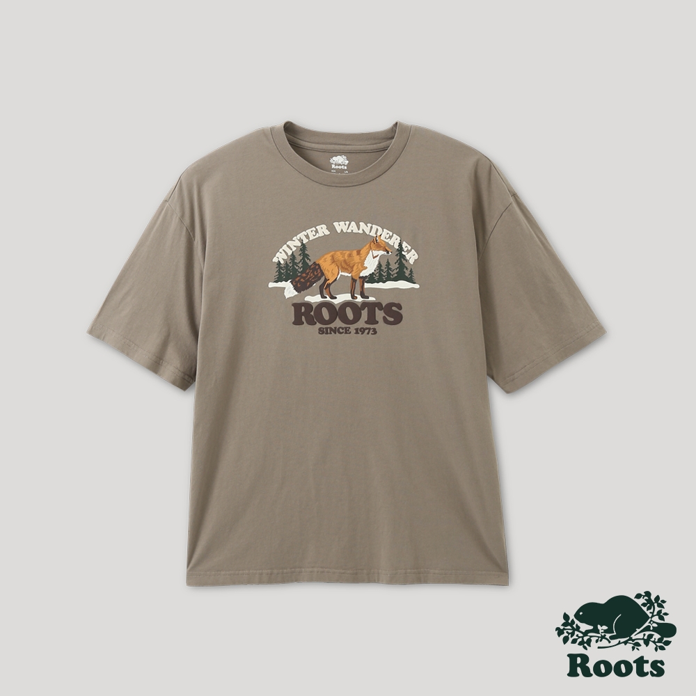 Roots 中性- 荒野景緻系列 動物圖案短袖T恤-深灰褐色