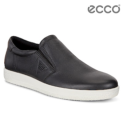 ECCO SOFT 1 MENS 極簡單色套入式牛皮休閒鞋 男-黑