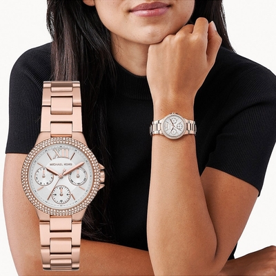 Michael Kors Camille 多功能三眼晶鑽女錶 母親節送禮-33mm MK6845